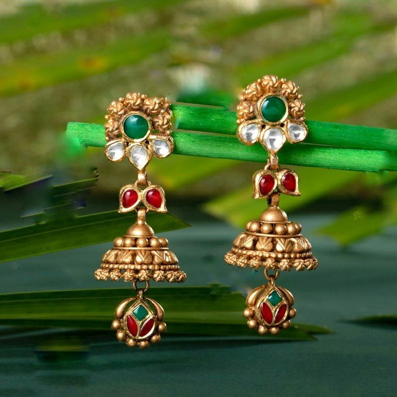 Gold plated Long Bridal Jhumka earrings-sgquangbinhtourist.com.vn