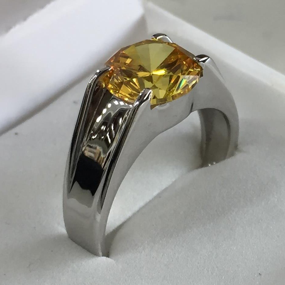 925 sterling silver  yellow  solitaire diamond Ring for men