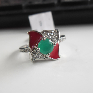 925 sterling silver red & green diamond ring by 