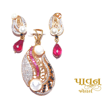 916 Gold Pink Stone Pendant Set by 