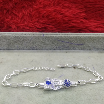 Silver Casual Wear Trishul Blue Stone Bracelet For... by 