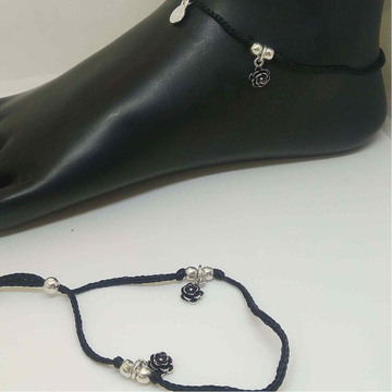 925 sterling silver delicate black payal/ anklet f... by 