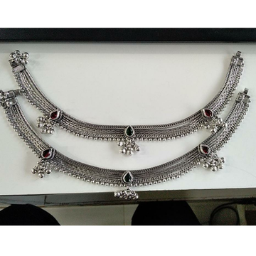 Silver Oxidised Antique Color Stone Payal For Ladi... by 