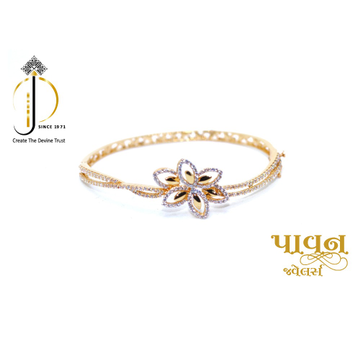 18KT Yellow Gold Flower design CZ Diamond Bracelet... by 