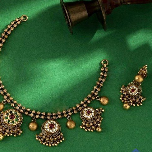 22KT/ 916 Gold Antique bridle half necklace set for ladies STG1050