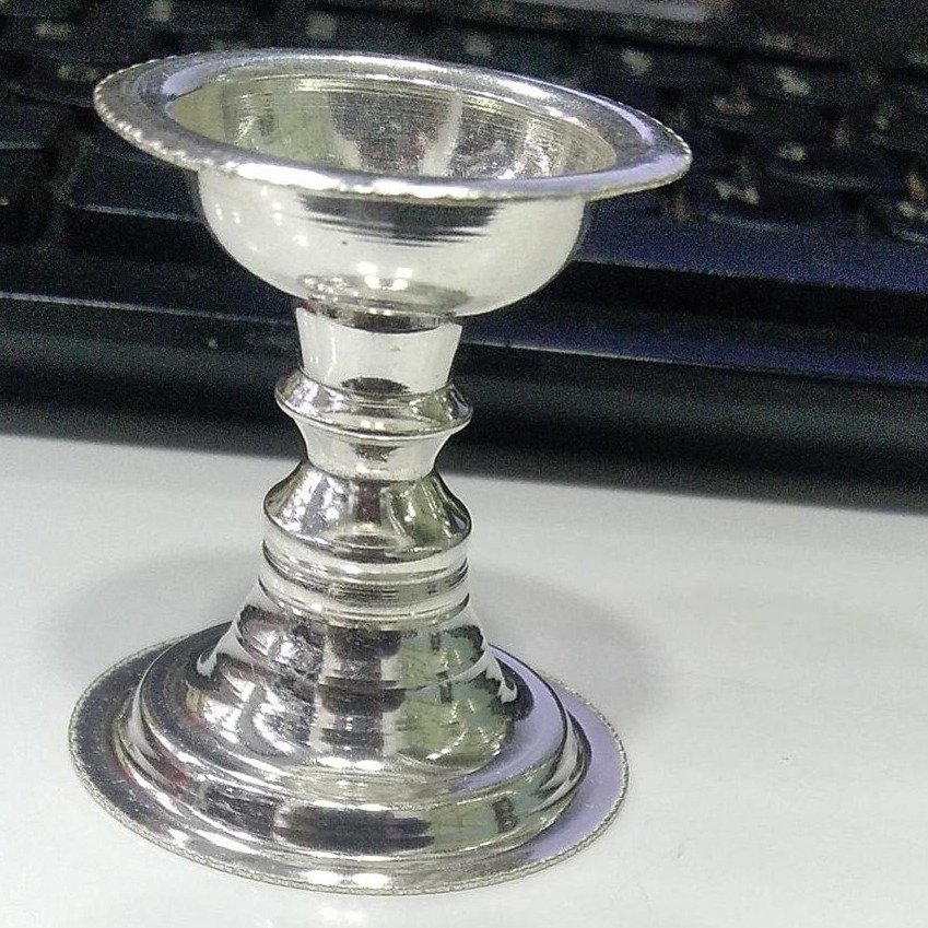 silver round shape small diya / deepak for use daily pooja