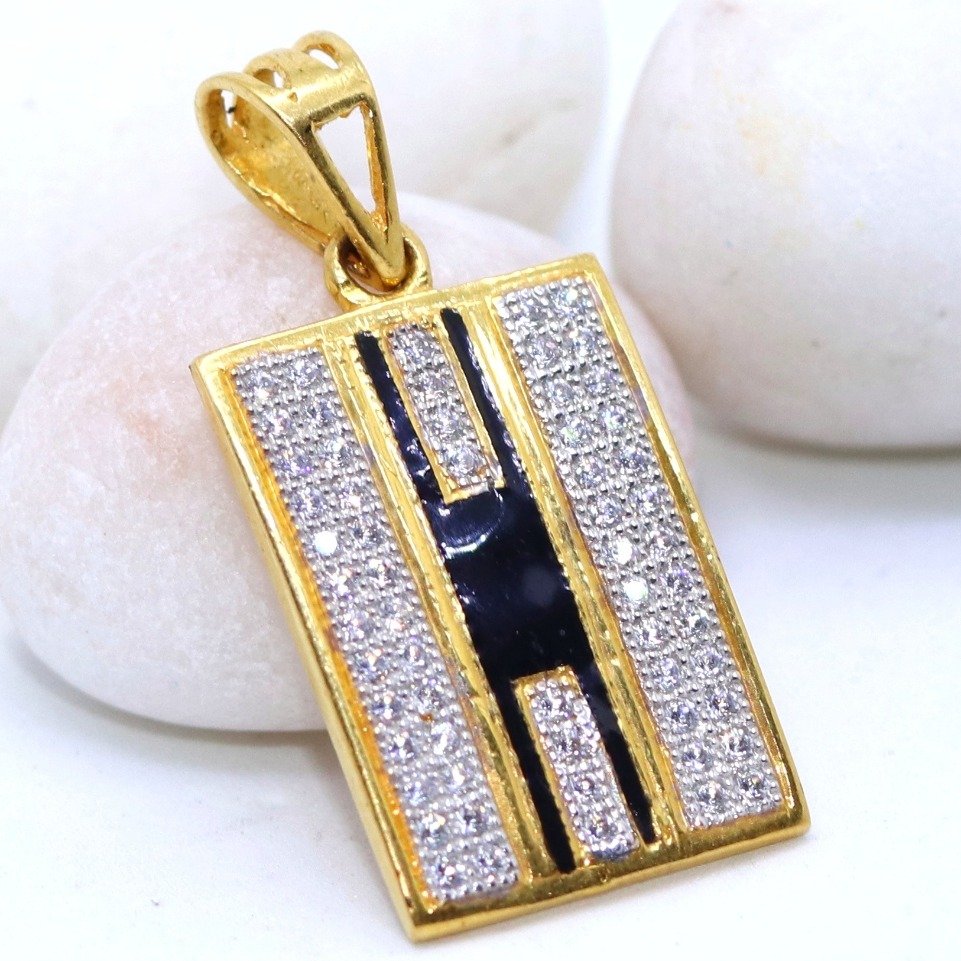 22KT / 916 Gold Square CZ Pendant with Black Meeno For Men PNG0030