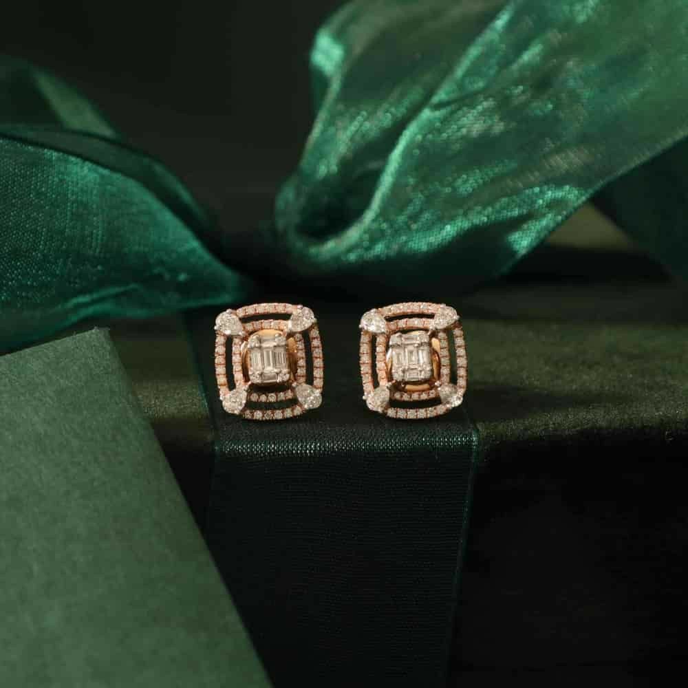 18KT Rose Gold Ethicaly festival square shape earrings for ladies