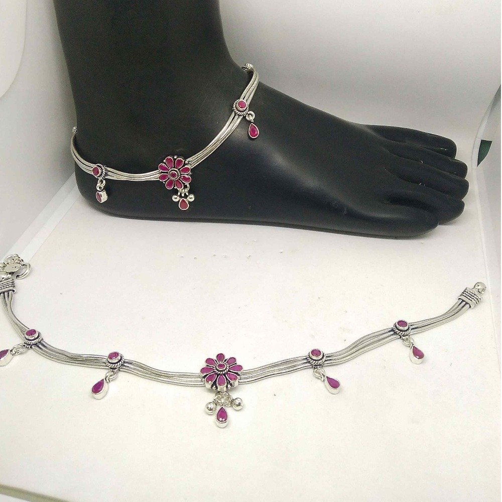 925 silver oxidised & color stone payal/anklet for girls