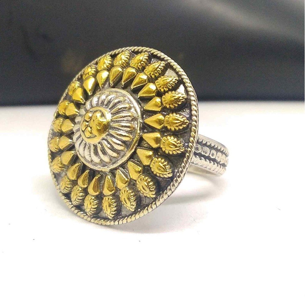 925 silver oxidized fancy gold plated designer Big ring for ladies
