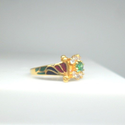 22KT / 916 Gold cZ with green color stone Traditional Ring for Women LRG0118