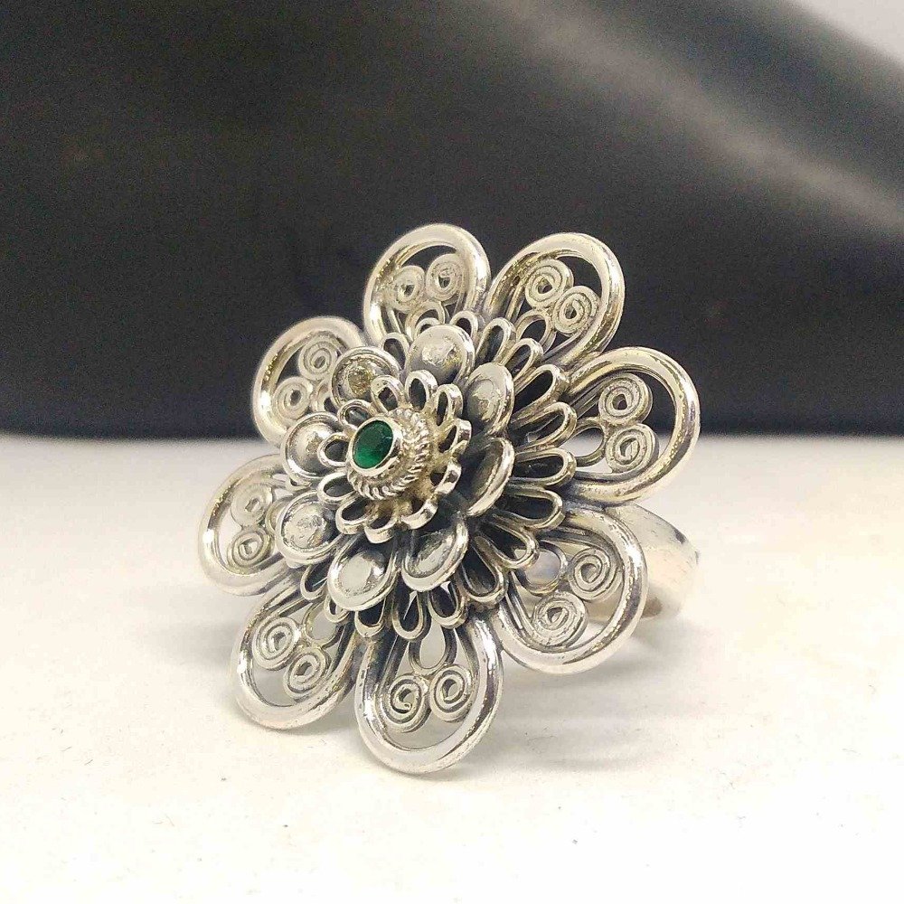 925 sterling silver oxidized fancy designer Big ring for ladies