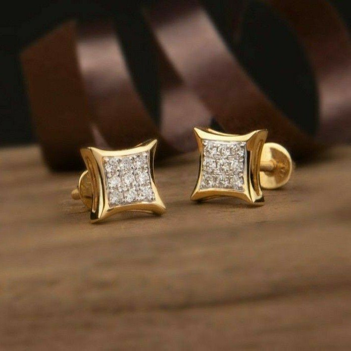 18KT Yellow gold fancy casual ware square earrings for ladies