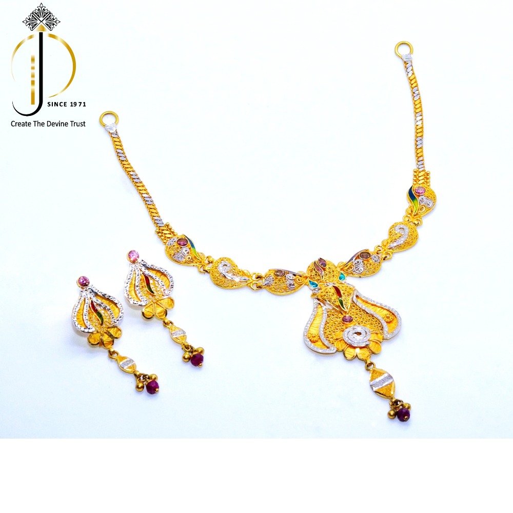 916 / 22CT Yellow Gold Fancy Special Wedding Necklace Set with earrings For Women STG0003