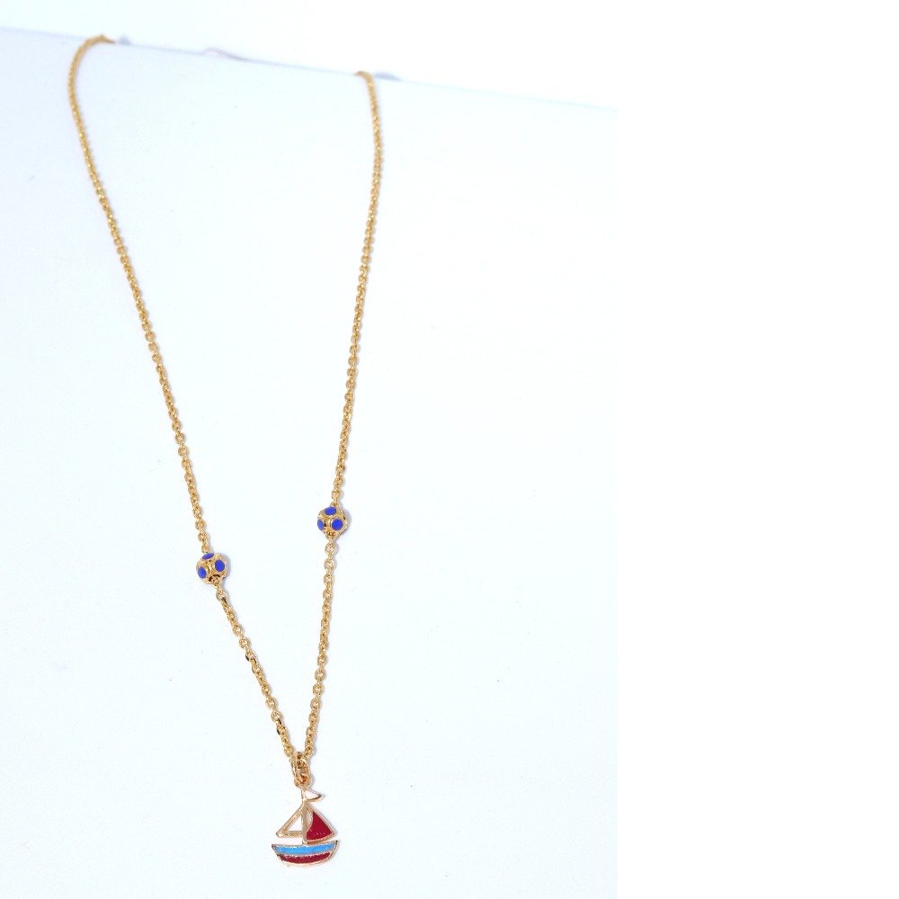 18KT Yellow Gold baby chain with Boat Pendant For Kids CHG0335