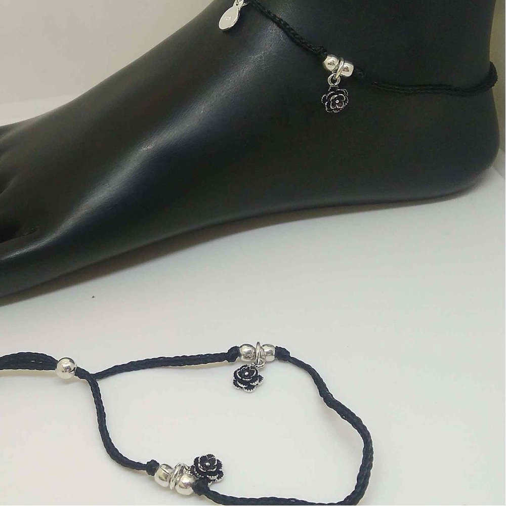 925 sterling silver delicate black payal/ anklet for women