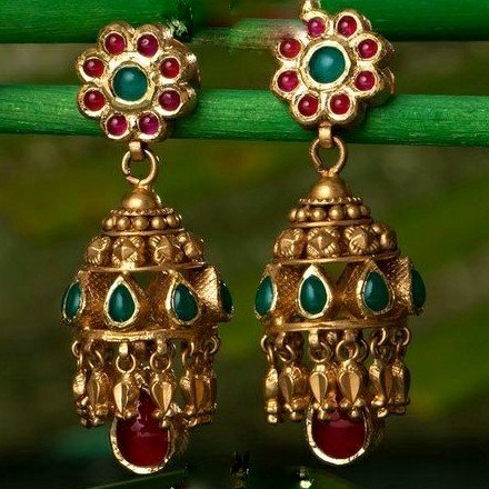 22KT/ 916 Gold antique wedding bridle Jhumka Earrings for ladies