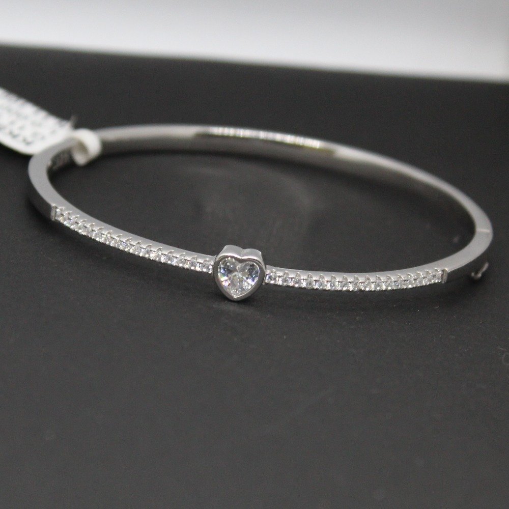 925 sterling silver heart shape kada bracelet for ladies