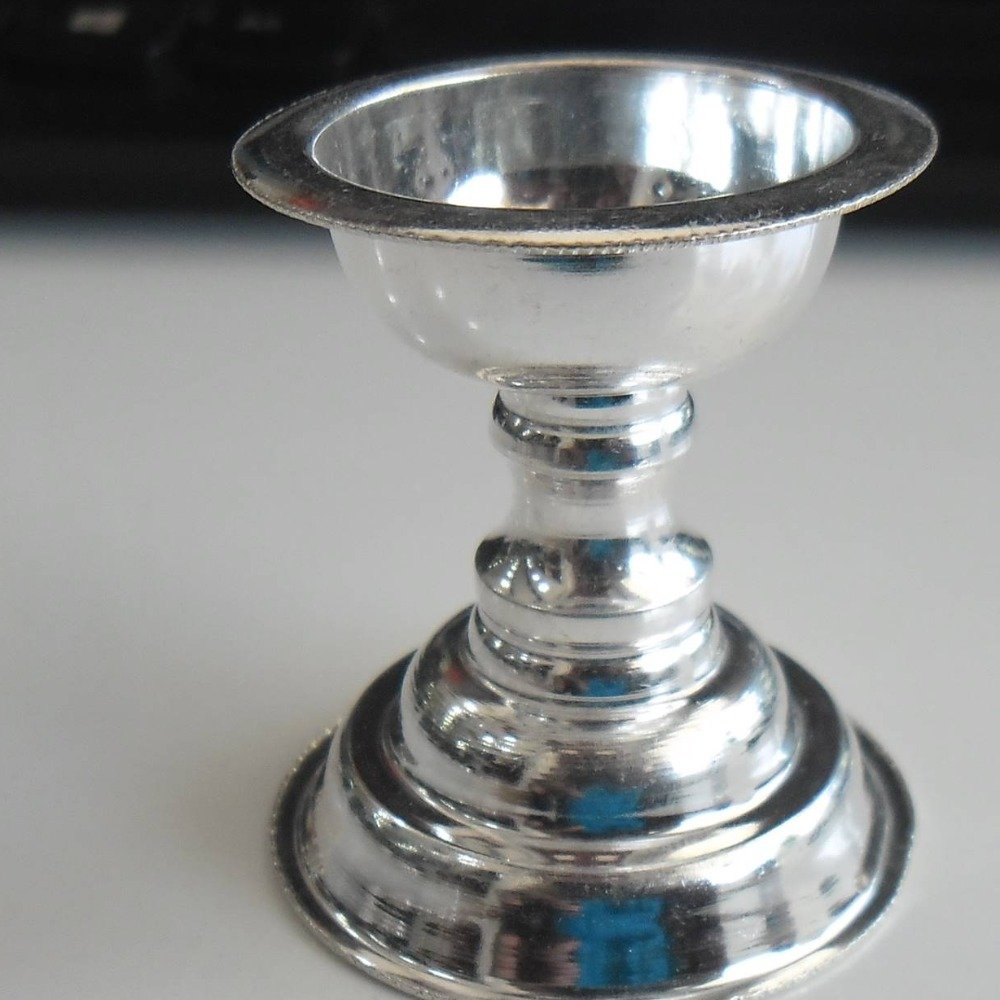 silver  round shape small diya use daily pooja