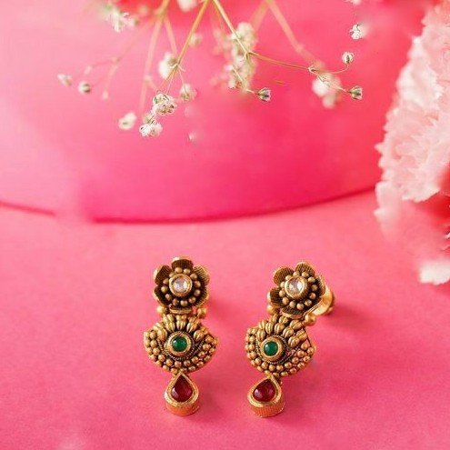 22KT/ 916 Gold antique festival Jadtar Earrings for ladies