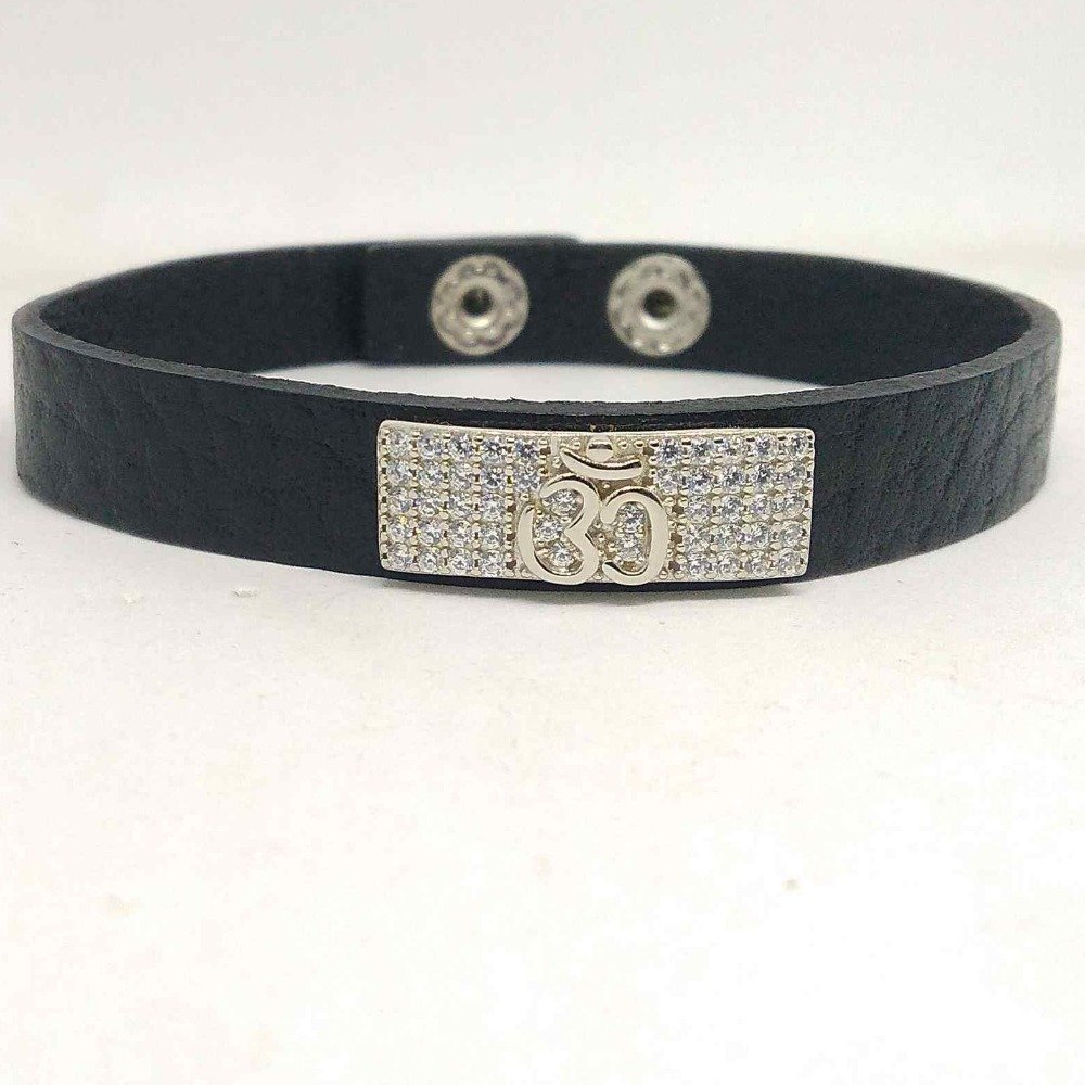 925  sterling Silver Premium Collection Leather bracelet For Men