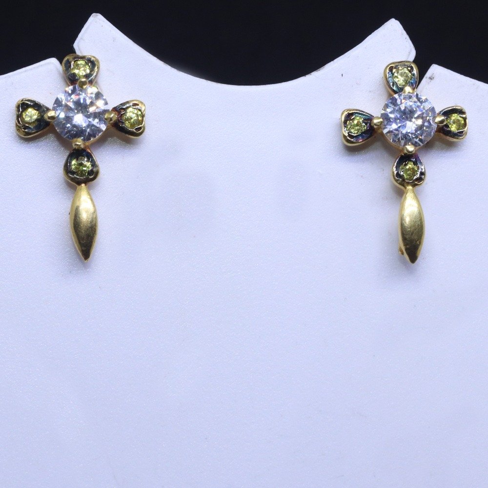 22/20 KT Gold Delicate Single White Stone Earrings for Ladies BTG0006